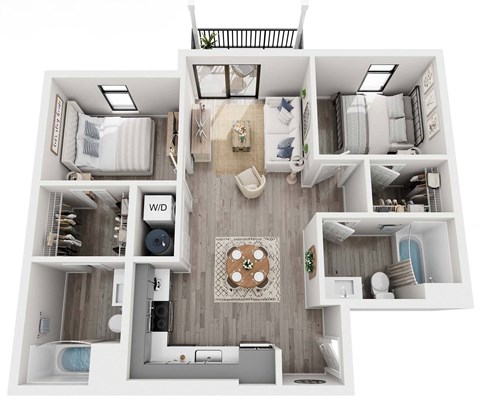 Floor plan for 2 beds, 2 baths, 831 sqft